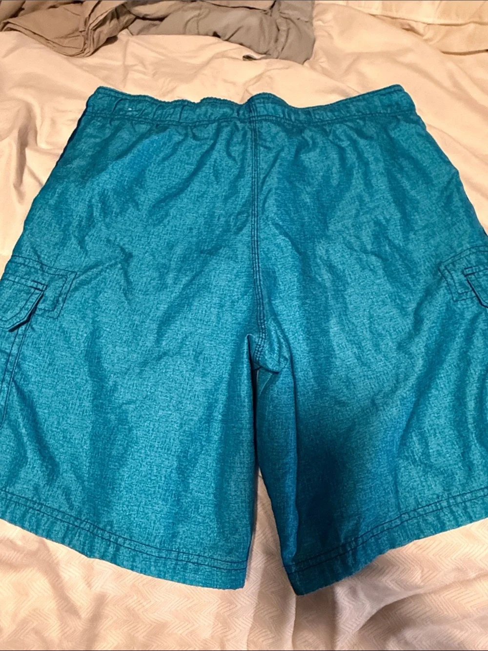 Men's Teal Blue Swim Shorts with Drawstring - Medium